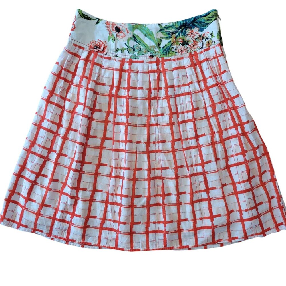 Anthropologie Maeve‎ 8 Floral Plaid Pleated Skirt COUNTY FAIR Silk Blend